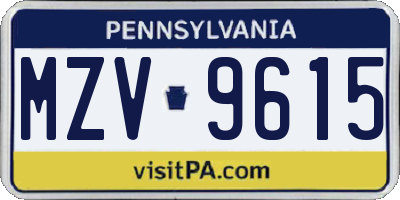 PA license plate MZV9615