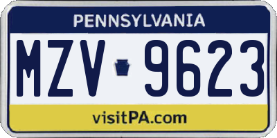 PA license plate MZV9623