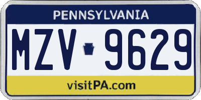 PA license plate MZV9629