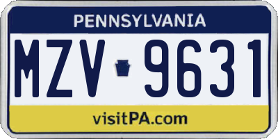 PA license plate MZV9631