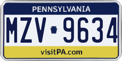 PA license plate MZV9634