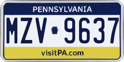 PA license plate MZV9637
