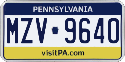 PA license plate MZV9640