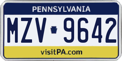 PA license plate MZV9642
