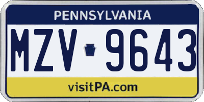 PA license plate MZV9643