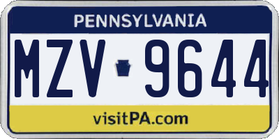 PA license plate MZV9644