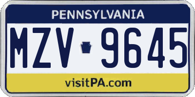PA license plate MZV9645
