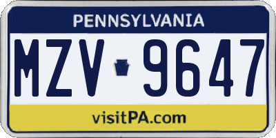 PA license plate MZV9647