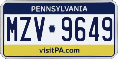 PA license plate MZV9649