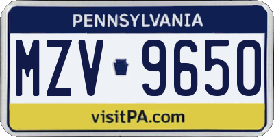 PA license plate MZV9650