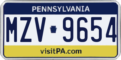 PA license plate MZV9654