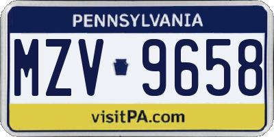PA license plate MZV9658