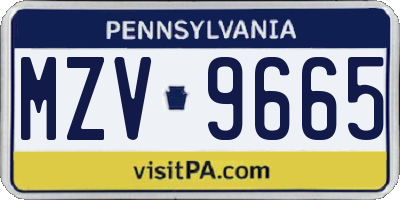 PA license plate MZV9665