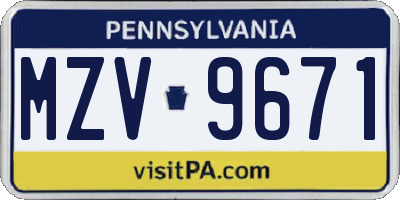 PA license plate MZV9671