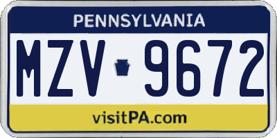 PA license plate MZV9672