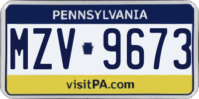 PA license plate MZV9673
