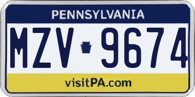 PA license plate MZV9674