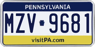 PA license plate MZV9681