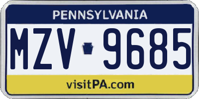 PA license plate MZV9685
