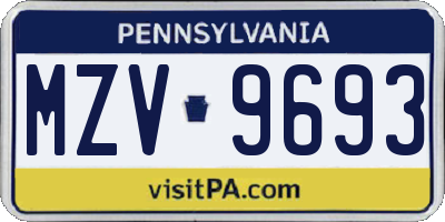 PA license plate MZV9693