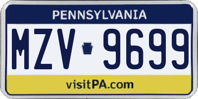 PA license plate MZV9699