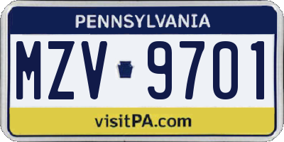 PA license plate MZV9701