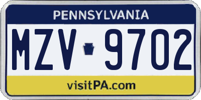 PA license plate MZV9702