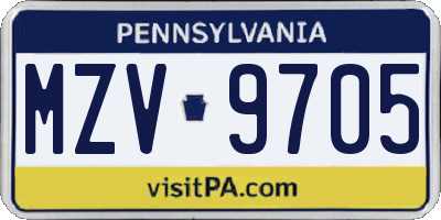 PA license plate MZV9705