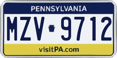 PA license plate MZV9712