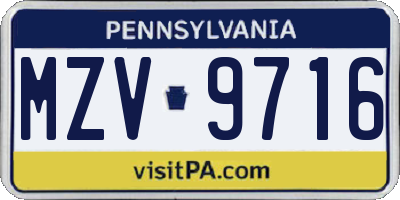 PA license plate MZV9716