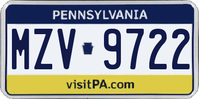 PA license plate MZV9722