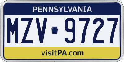 PA license plate MZV9727