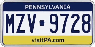 PA license plate MZV9728