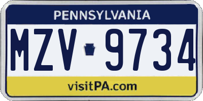 PA license plate MZV9734