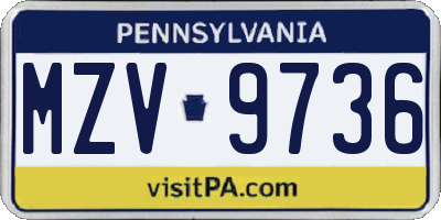 PA license plate MZV9736
