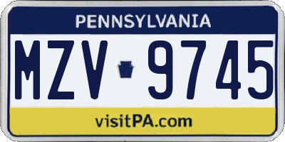 PA license plate MZV9745