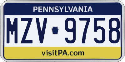PA license plate MZV9758