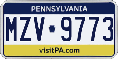 PA license plate MZV9773