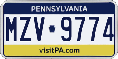 PA license plate MZV9774