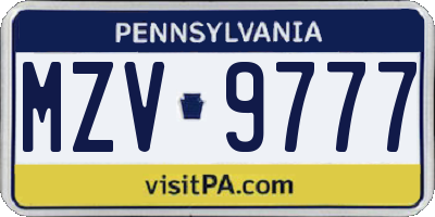 PA license plate MZV9777