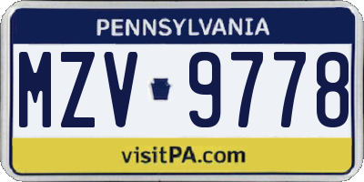 PA license plate MZV9778