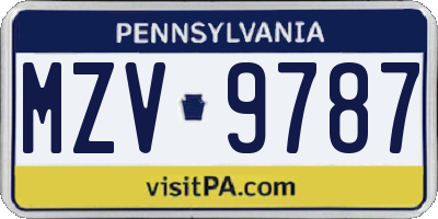 PA license plate MZV9787