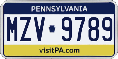 PA license plate MZV9789