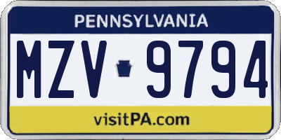 PA license plate MZV9794