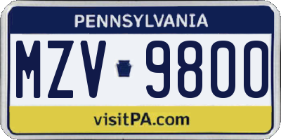 PA license plate MZV9800