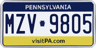 PA license plate MZV9805
