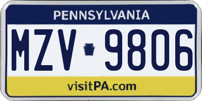 PA license plate MZV9806