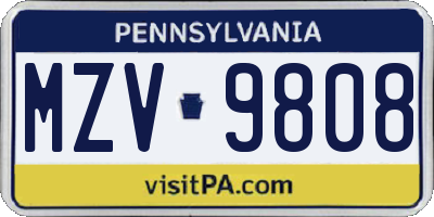 PA license plate MZV9808