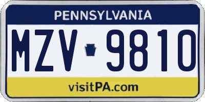 PA license plate MZV9810