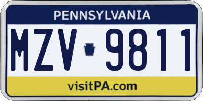 PA license plate MZV9811